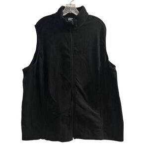 Lands' End Women's 3X Black Fleece Zip-Up Vest Casual Plus Size Side Pockets